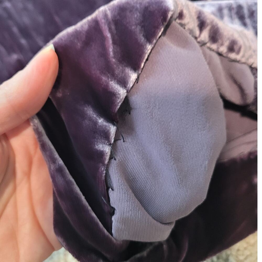 Eileen Fisher Pants Womens Petite L Purple Crushed Silk Velvet Wide Leg Pull On - Picture 10 of 10
